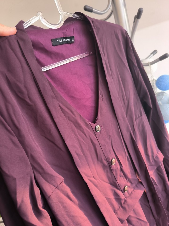 Bordo Düğmeli Uzun Kollu Tunik - Görsel 5