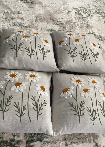 Zara Home Bohem Nakışlı Gri Beyaz Dekoratif Yastık kılıfı