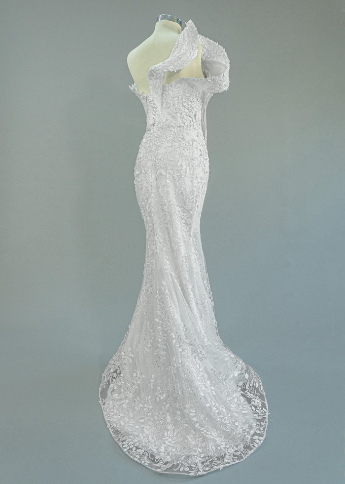 Klasik Beyaz Uzun A Kesim Gelinlik - Görsel 4