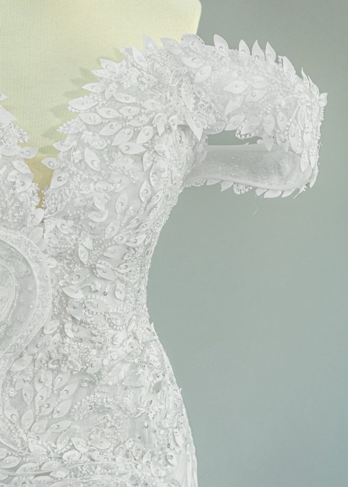 Klasik Beyaz Uzun A Kesim Gelinlik - Görsel 3