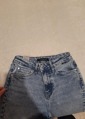 Düğmeli Mavi Midi Kot Pantolon - Görsel 5