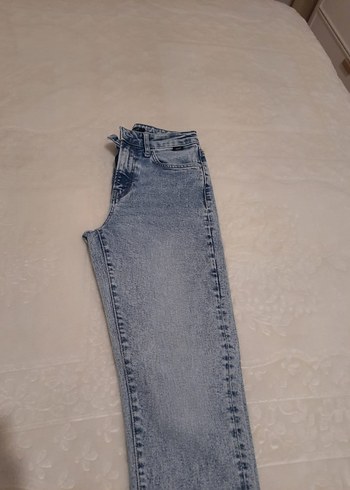 Düğmeli Mavi Midi Kot Pantolon - Görsel 4