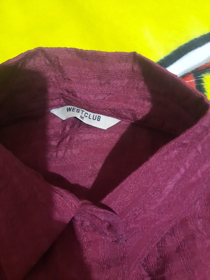 Bordo Uzun Kollu Düğmeli Kadın Gömlek - Görsel 3