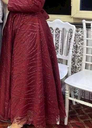 Abiye Bordo Uzun Kollu Yüksek Yakalı Vintage Elbise