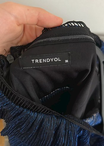 Trendyol & Milla Fırfırlı Lacivert Uzun Abiye Elbise