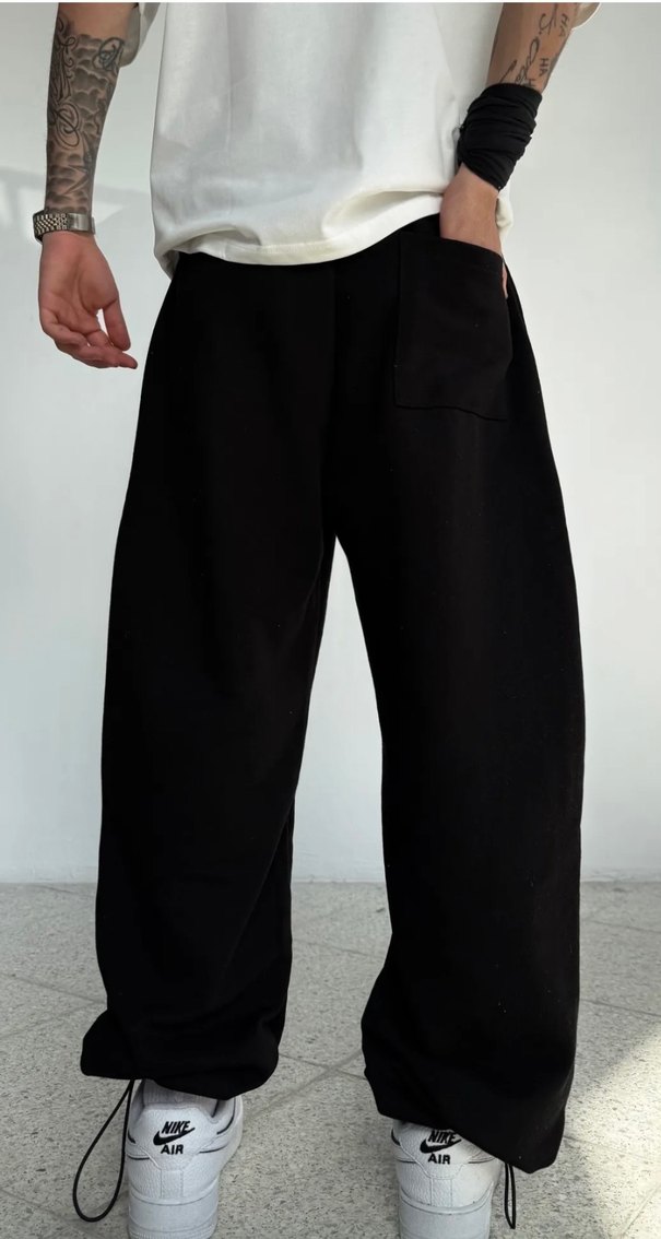 Zaee siyah ünisex bol eşofman altı - Görsel 2