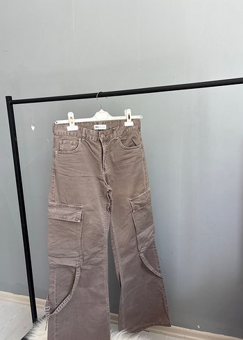 Kemerli Gri Kahverengi Kadın Kot Pantolon