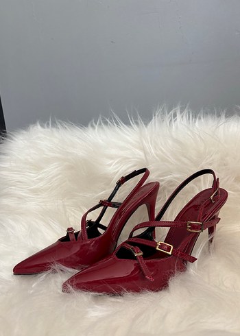 Bordo Bağcıklı Deri Stiletto