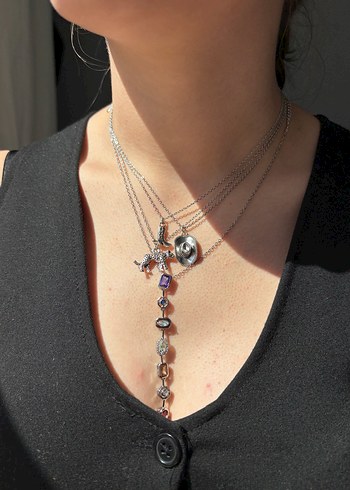 swarovski Gümüş Çelik Zincirli Kovboy Şapka Kolye
