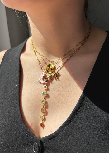 swarovski Çelik Gold Kararmaz Renkli Y Kolye