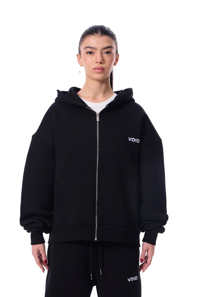 Siyah Kapüşonlu Kadın Oversize Ceket - Görsel 2