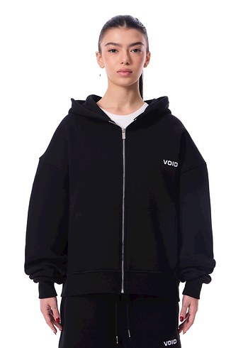 Siyah V Yaka Oversize Sweatshirt - Görsel 2