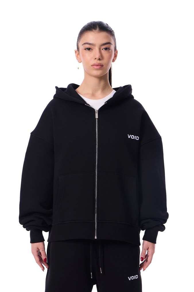 Siyah V Yaka Oversize Sweatshirt - Görsel 2