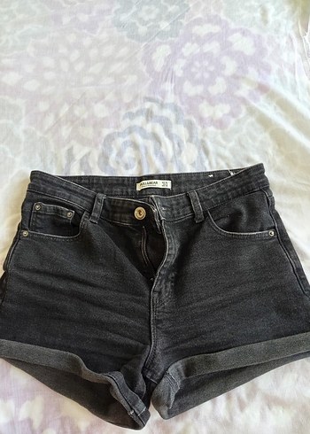 Düğmeli Gri Mini Denim Şort