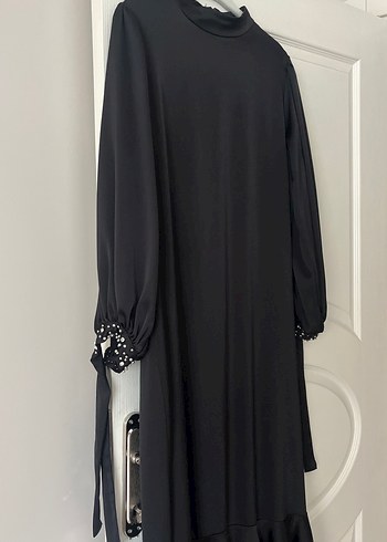 Diğer Uzun Siyah Gotik Elbise, Fırfırlı, Uzun Kollu