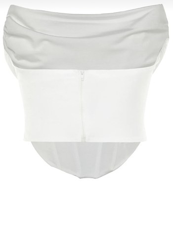 Beyaz Drapeli Straplez Uzun Büstiyer - Görsel 4