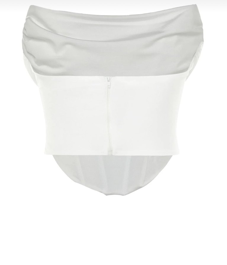 Beyaz Drapeli Straplez Uzun Büstiyer - Görsel 4