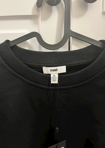 %100 pamuklu Siyah Kadın Sweatshirt, Yuvarlak Yaka, Rahat Kesim - Görsel 2