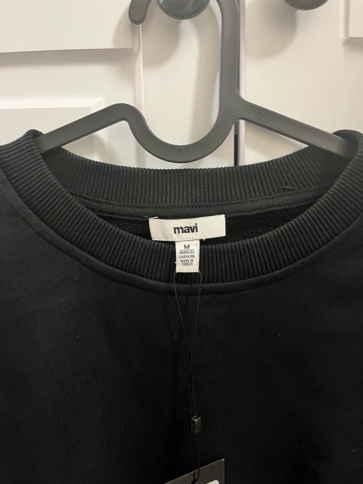 %100 pamuklu Siyah Kadın Sweatshirt, Yuvarlak Yaka, Rahat Kesim - Görsel 2