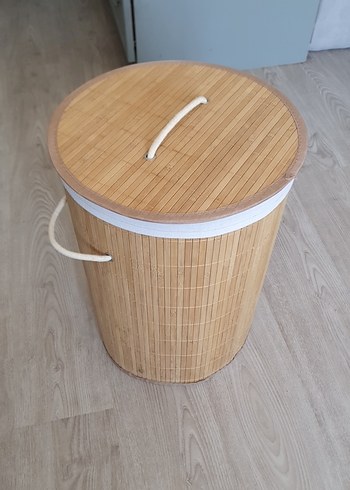 Bej Bambu Kapaklı Saklama Sepeti