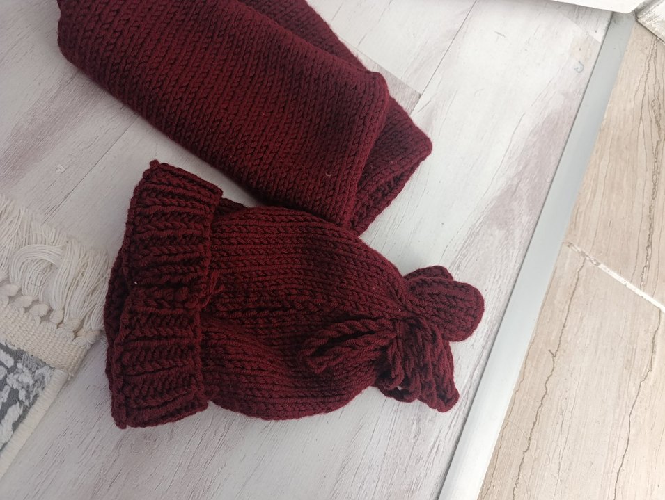 Bordo Örgü Kadın Bere - Görsel 2