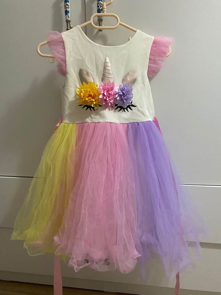 Kız Çocuk Çok Renkli Unicorn Elbise - Görsel 2