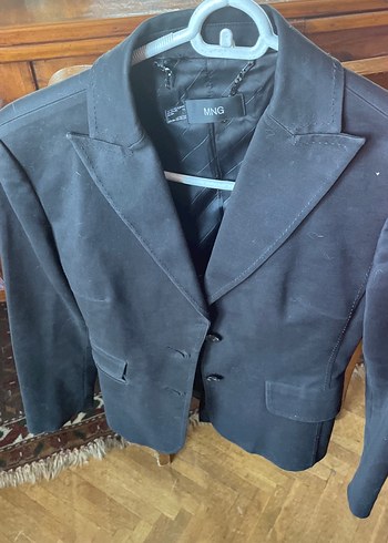 Kadın Siyah Süet Düğmeli Blazer Ceket - Görsel 2