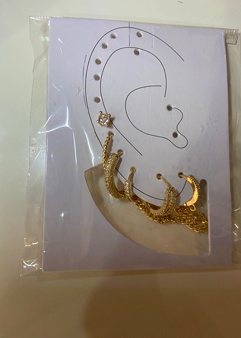 Zincir Detaylı Mini Altın Küpe Seti - Görsel 7