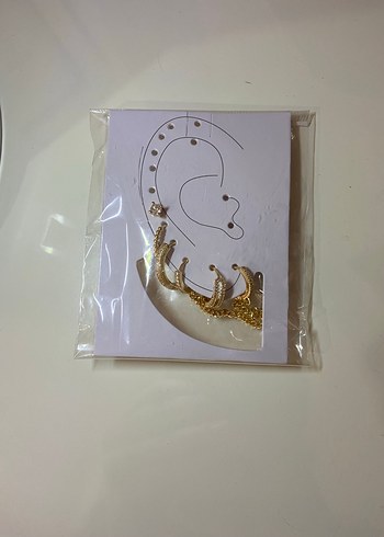 Zincir Detaylı Mini Altın Küpe Seti - Görsel 6