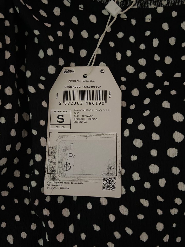 Kısa Kollu Siyah Puantiyeli elbise - Görsel 2