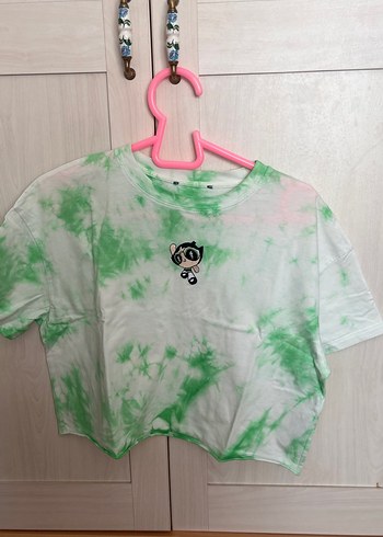 Bershka Kız Çocuk Yeşil Batik Desenli Kısa Kollu Tişört