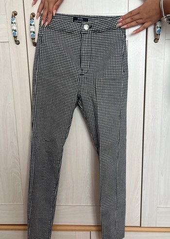Bershka Gri Ekose Desenli Kadın Kumaş Pantolon