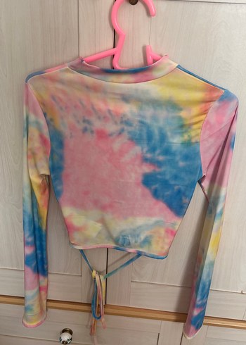 xs Beden Renkli Tie-Dye Uzun Kollu Mini Bluz