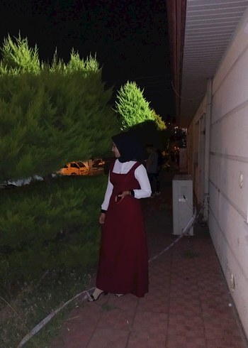 Bordo Uzun Düğmeli Vintage Elbise - Görsel 3