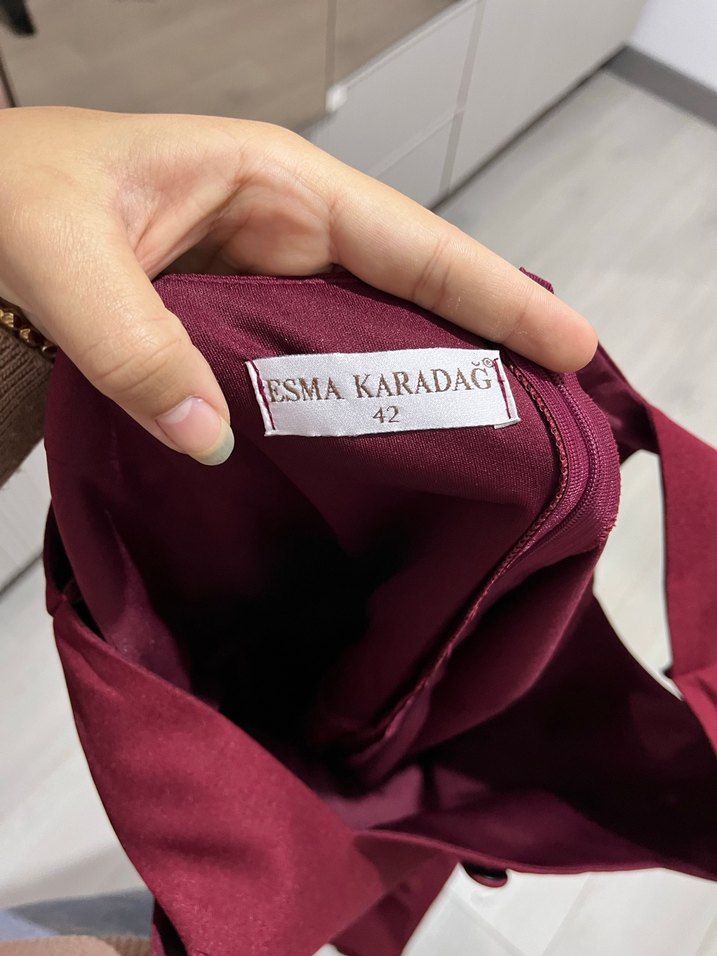 Bordo Uzun Düğmeli Vintage Elbise - Görsel 2