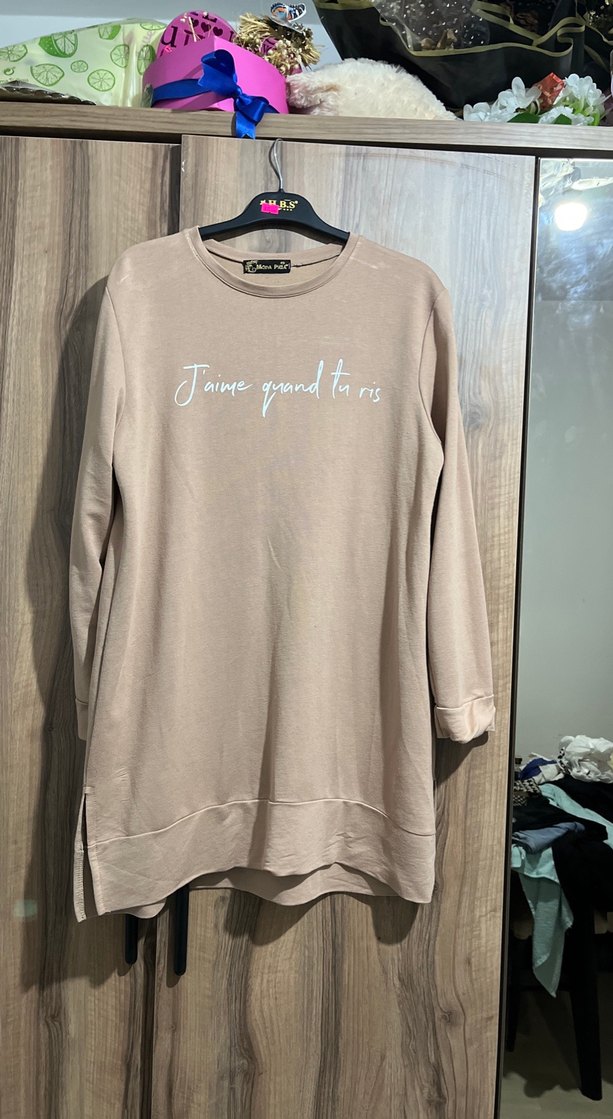 Bej Uzun Kollu Pamuklu Sweatshirt - Görsel 2