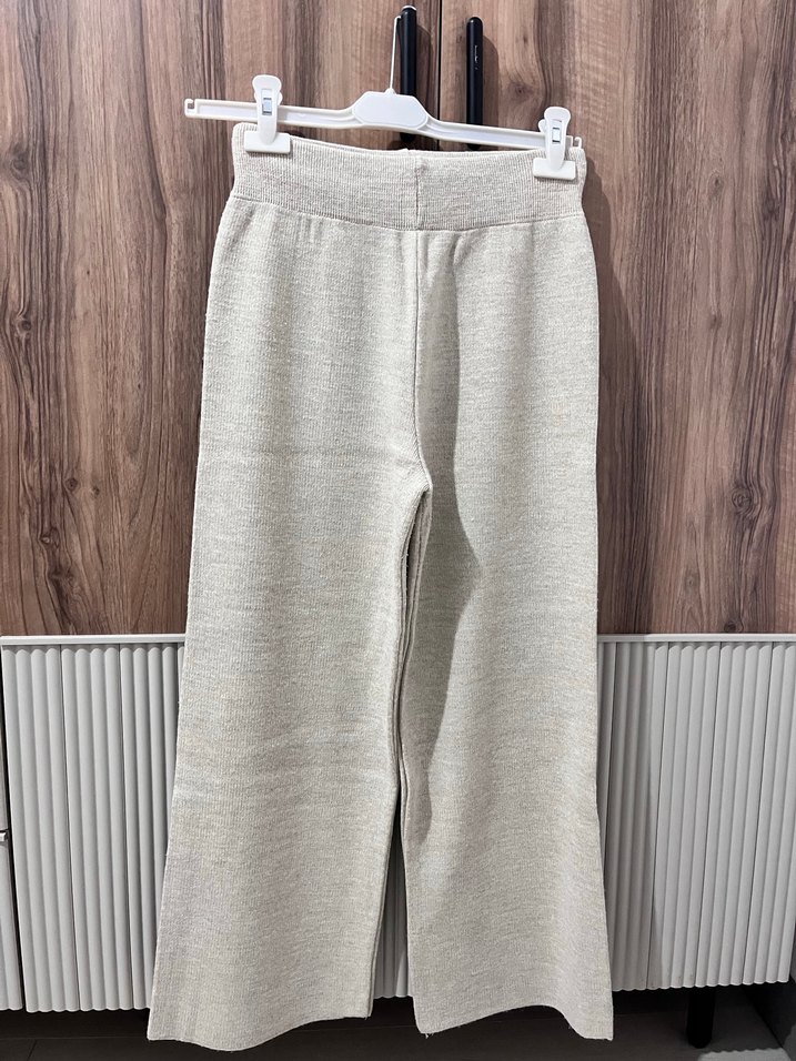 Kadın Bej Pamuk Örme Rahat Pantolon - Görsel 2