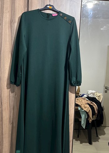 Drapeli Uzun Kollu Yeşil Kadın Elbise - Görsel 2