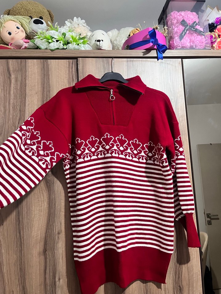 Bordo Nakışlı Bohem Kadın Kazak - Görsel 2