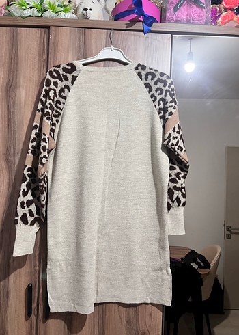 Leopar Desenli Bej Uzun Kollu Triko Tunik - Görsel 2