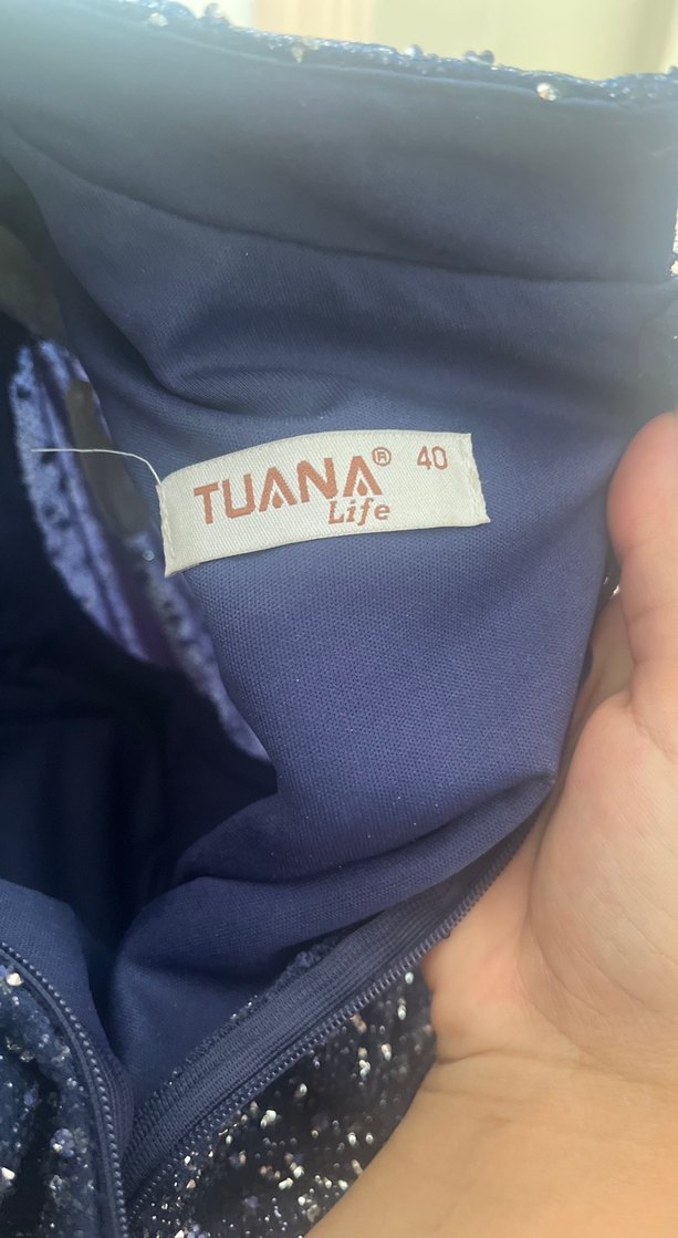 Parlak lacivert Uzun Kollu Tesettür Abiye - Görsel 3