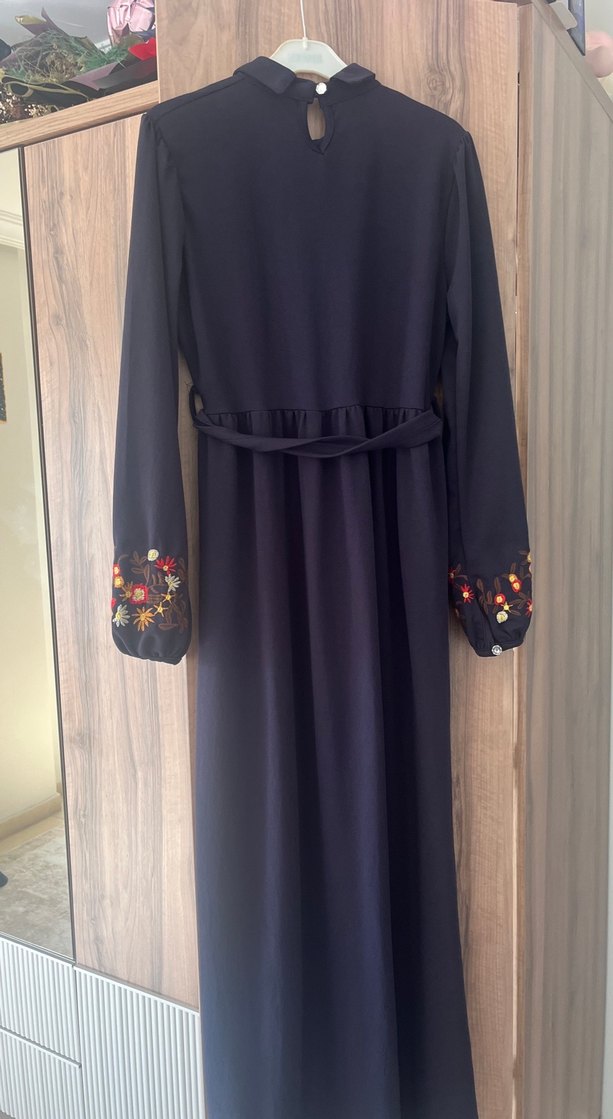 Bohem Nakışlı Uzun siyahımsı Kadın Elbise - Görsel 2