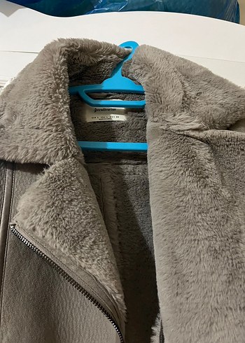 l Beden Stradivarius Gri Süet Kürklü Kadın Ceket