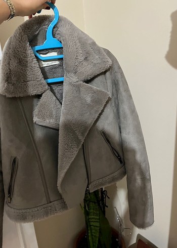 Stradivarius Stradivarius Gri Süet Kürklü Kadın Ceket