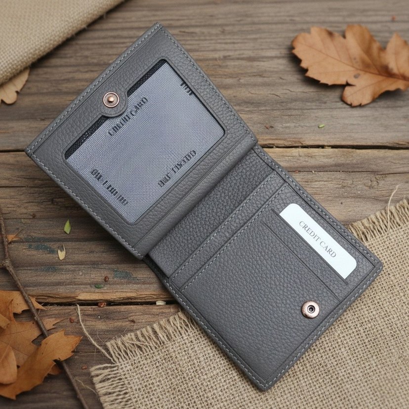 Gri Kadın Deri Cüzdan - Görsel 2