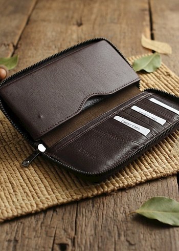 Klasik Kahverengi Hakiki Deri Telefon Koymalı Cüzdan - Görsel 2