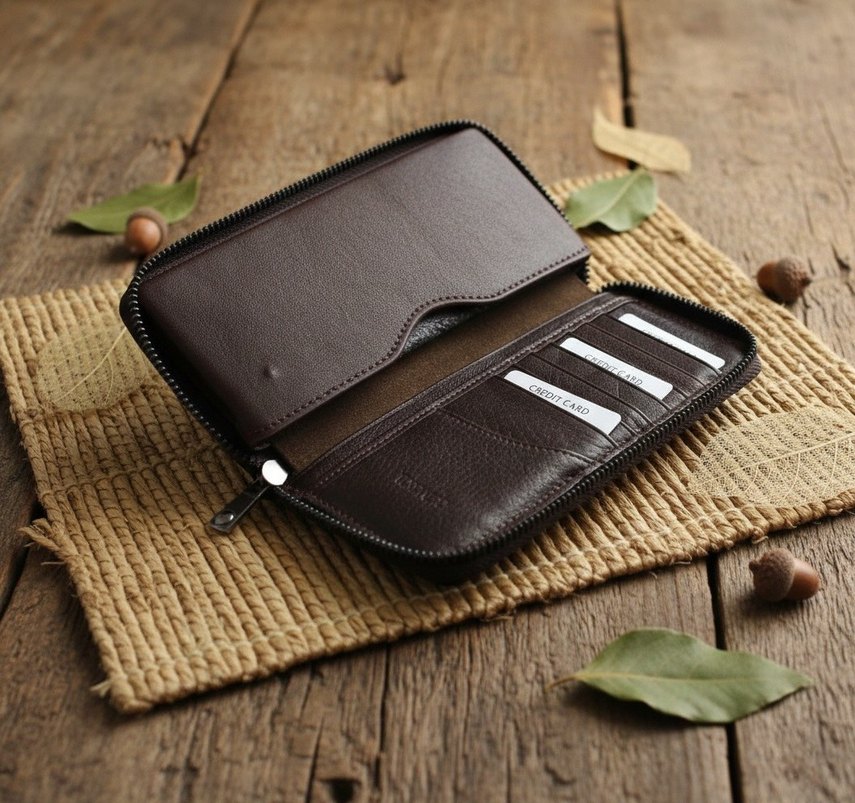 Klasik Kahverengi Hakiki Deri Telefon Koymalı Cüzdan - Görsel 2