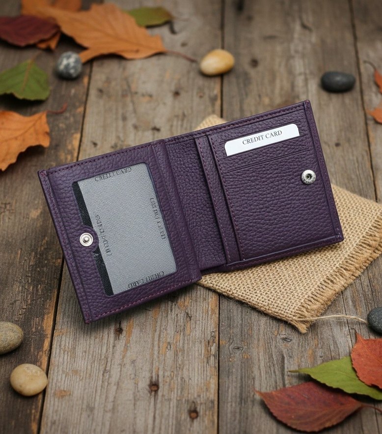 Mor Deri Kadın Cüzdanı - Görsel 2