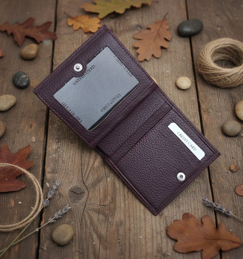 Bordo Deri Tokalı Kadın Cüzdanı - Görsel 2