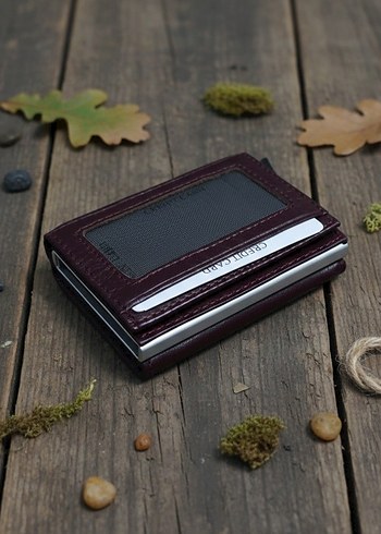 Bordo Modern Klasik Mekanizmalı Erkek Cüzdanı ve Kredi Kartlık - Görsel 3